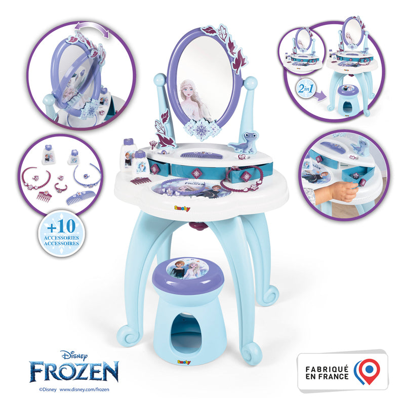 Disney Conjunto de Penteadeira Infantil Frozen 2 em 1 com Banqueta e Mais de 10 Acessórios