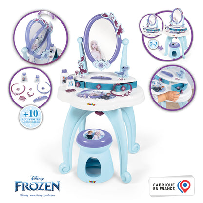 Disney Conjunto de Penteadeira Infantil Frozen 2 em 1 com Banqueta e Mais de 10 Acessórios