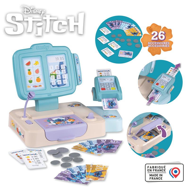 Disney Caixa Registradora Stitch Smoby Brinquedo de Faz de Conta com 26 Acessórios