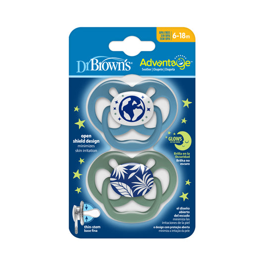 Dr Brown's Advantage Glow in the Dark Chupeta Bue 6-18m 2Pk