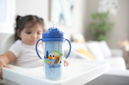 Dr. Brown's Copo térmico com canudo e alças para camping, 300ml, azul, para crianças a partir de 12 meses