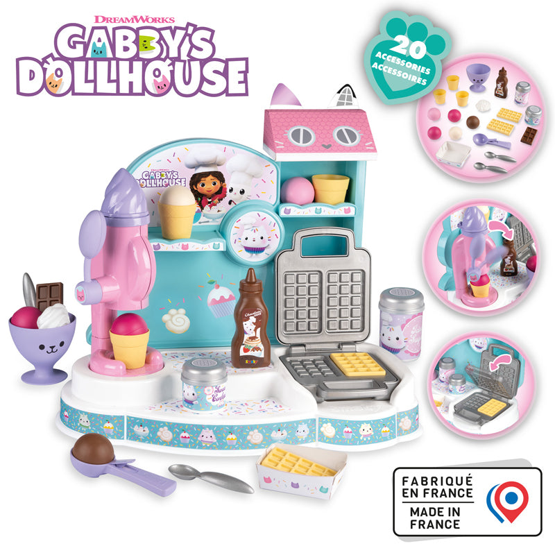 Gabby" Conjunto de Brinquedo de Faz de Conta "Fábrica de Sorvete da com 20 Acessórios e Brinquedo de Máquina de Waffle