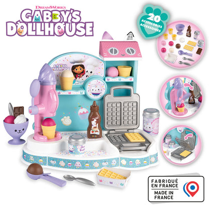 Gabby" Conjunto de Brinquedo de Faz de Conta "Fábrica de Sorvete da com 20 Acessórios e Brinquedo de Máquina de Waffle