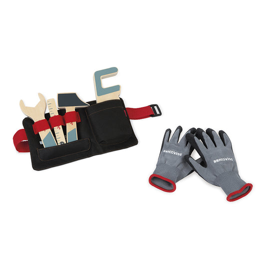 Janod Brico'Kids de ferramentas de cinto e luvas Conjunto