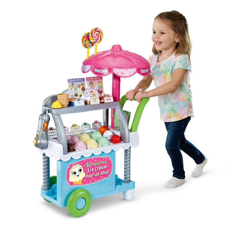 LeapFrog Scoop & Learn Ice Cream Pop-Up Shop Conjunto de faz de conta com concha de sorvete, jogos educativos e muito mais