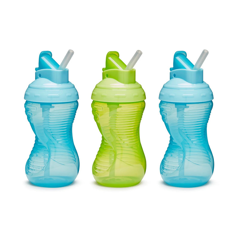 Munchkin Copo com canudo Mighty Grip, azul e verde, 300ml (10oz) - pacote com 3 unidades