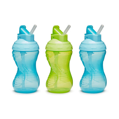 Munchkin Copo com canudo Mighty Grip, azul e verde, 300ml (10oz) - pacote com 3 unidades