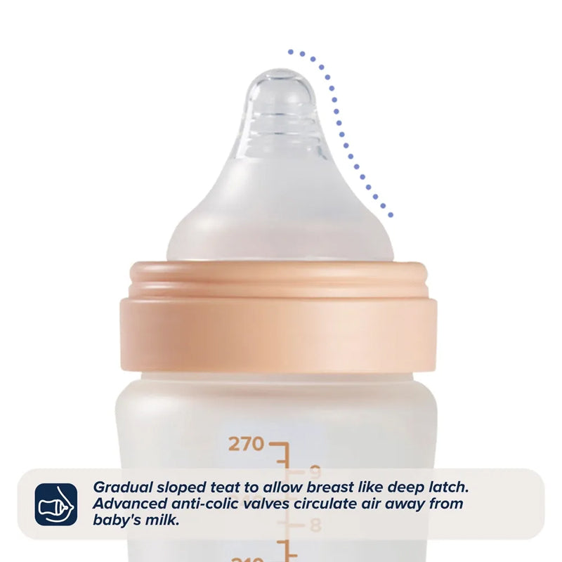 Nuby Mamadeiras de Vidro Revestidas de Silicone RapidBottle Bege 270ml (Kit com 2) | Livres de BPA e com Bicos de Fluxo Lento