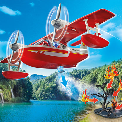 Playmobil Heróis de ação: hidroavião de combate a incêndios com função de extinção