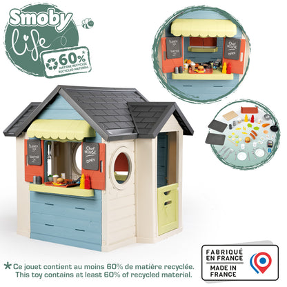 Smoby Life Chef House Kids Outdoor Playhouse with Kitchen, Market, Cash Register, Oven, Sink & Accessories