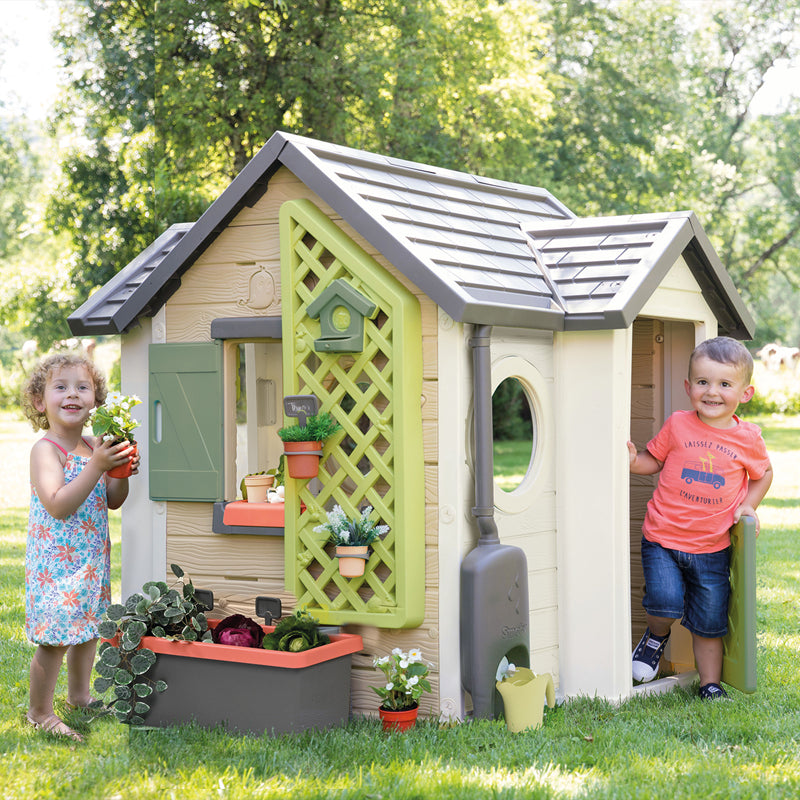 Smoby Life Casinha de Jardim  – Casa de Brinquedo Infantil para Áreas Externas com Floreira, Treliça, Reservatório de Água, Ferramentas e Acessórios de Jardinagem