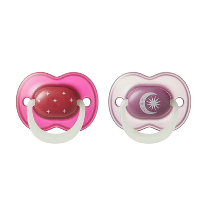 Tommee Tippee Calmante Night Glow para bebês de 18 a 36 meses, pacote com 2 unidades, cores vibrantes que remetem ao céu noturno.