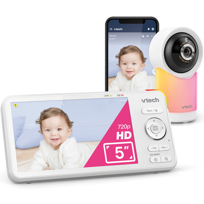 VTech Monitor de vídeo Smart Wi-Fi de 5" com resolução 1080p e função Pan & Tilt