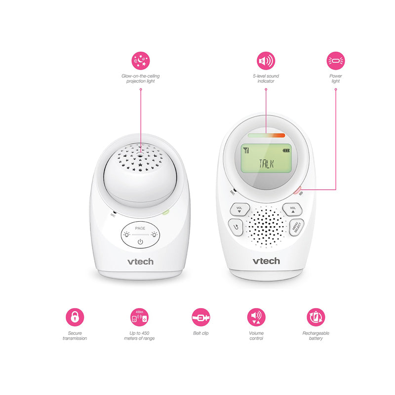 VTech Monitor de áudio digital com luz noturna e projeção.