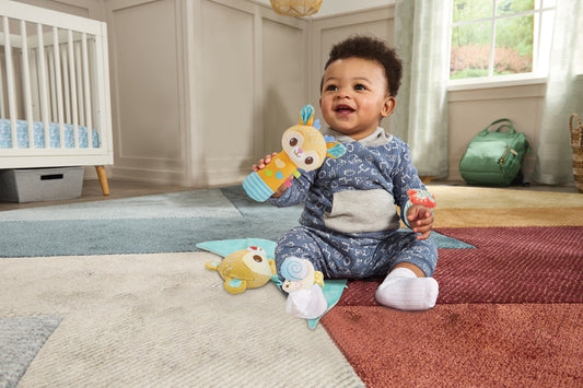 VTech Conjunto Forest Pals First Discoveries com cogumelo de tecido, sino suave e fitas coloridas.