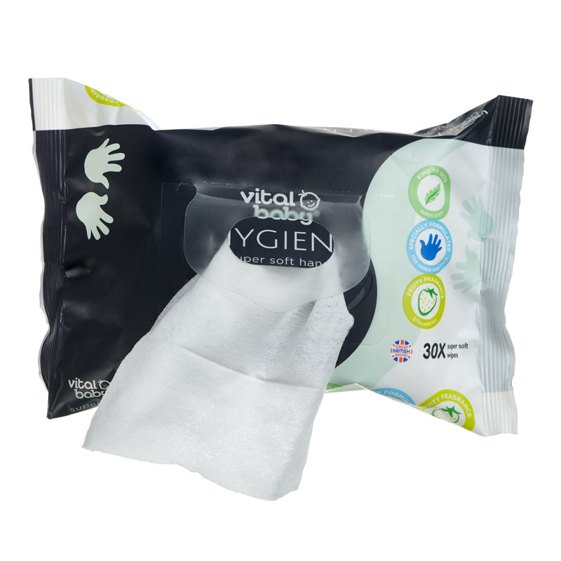 Vital Baby Lenços umedecidos super macios para mãos e rosto Hygiene - Fragrância frutada fresca, pacote com 30 unidades
