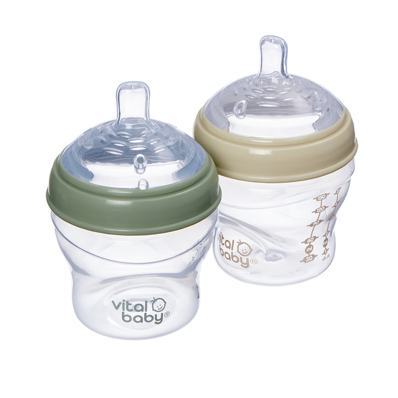 Vital Baby Mamadeira Nurture com design semelhante ao seio materno, 150ml, pacote com 2 unidades.