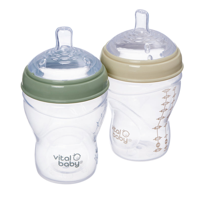 Vital Baby Mamadeira Nurture com design semelhante ao seio materno, 240ml, pacote com 2 unidades.