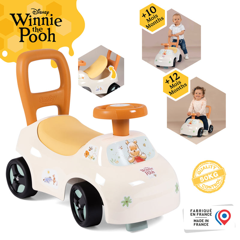 Winnie The Pooh Andador e Carrinho de Passeio 2 em 1 Smoby Disney – Com Encosto e Porta-objetos – Fabricado na França