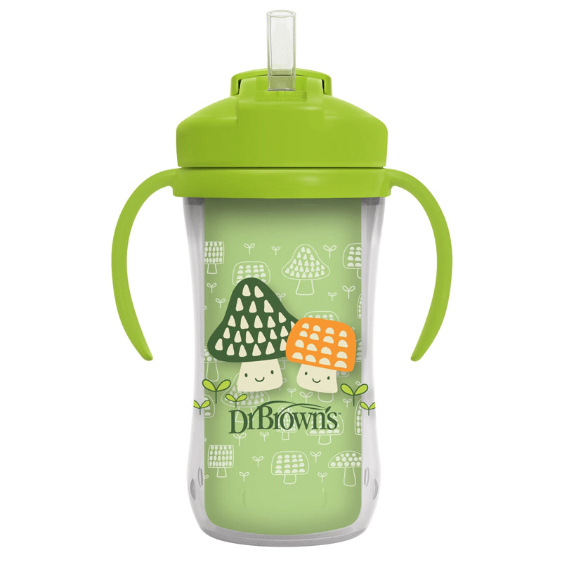 Dr. Brown's Copo Térmico com Canudo e Alças 12m+ Cogumelos Verdes 300ml