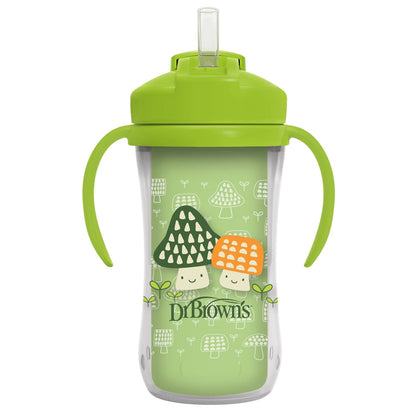 Dr. Brown's Copo Térmico com Canudo e Alças 12m+ Cogumelos Verdes 300ml