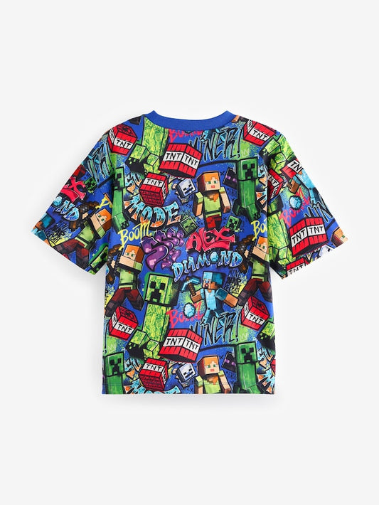 |BigBoy| Camiseta Minecraft Licenciada Azul Cobalto (3-16 anos)