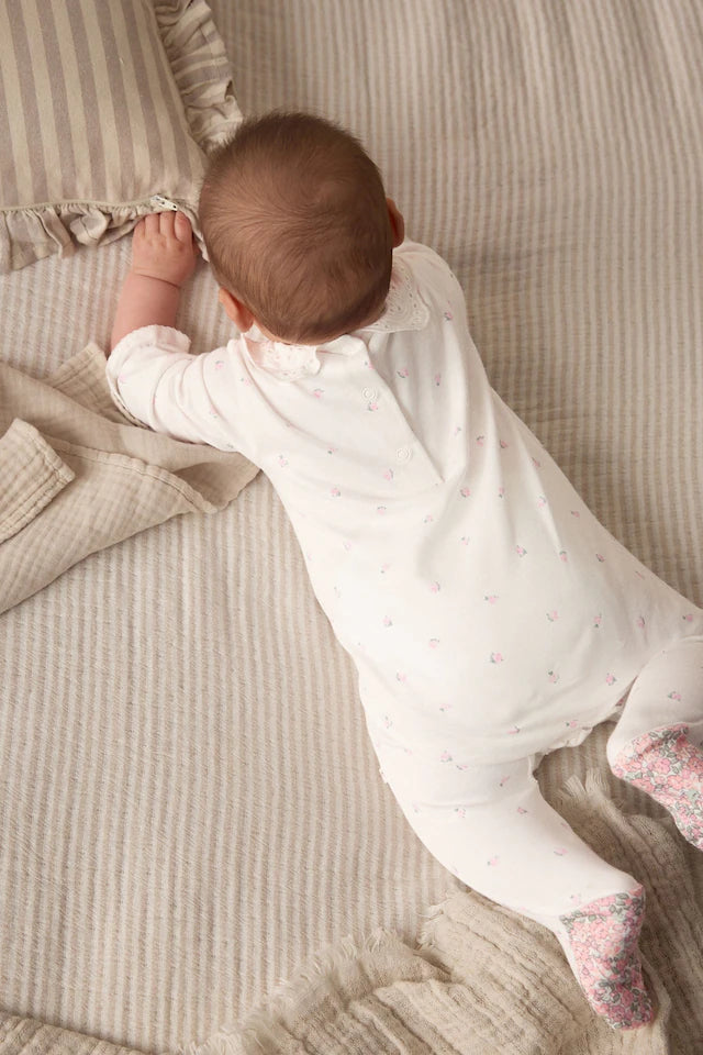 |BabyGirl| Macacão De Dormir Ecru Daddy Baby Family 100% Azlgodão (0-2 anos)