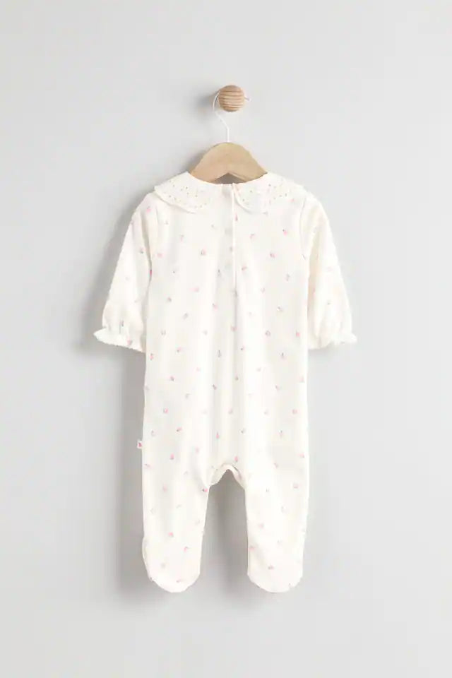 |BabyGirl| Macacão De Dormir Ecru Daddy Baby Family 100% Azlgodão (0-2 anos)