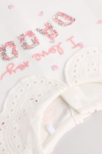 |BabyGirl| Macacão De Dormir Ecru Daddy Baby Family 100% Azlgodão (0-2 anos)