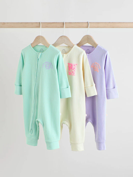|BabyGirl| Conjunto De 3 Macacões Para Bebês Com Zíper Multidirecional 100% Algodão Sem Pés (0 meses a 3 anos)
