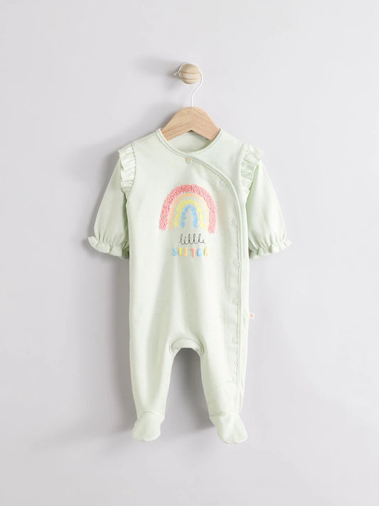 |BabyGirl| Macacão De Dormir Sage Green Little Sister Baby Family 100% Algodão (0-2 anos)