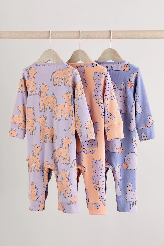 |BabyGirl| Lilás Roxo Bebê Brilhante Sem Pés Pijamas Pacote Com 3 (0 meses-3 anos)