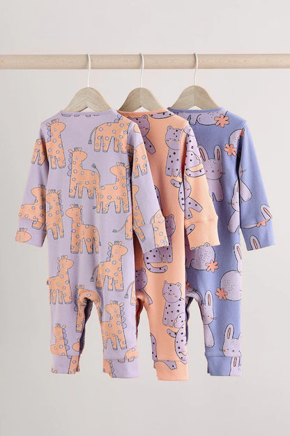 |BabyGirl| Lilás Roxo Bebê Brilhante Sem Pés Pijamas Pacote Com 3 (0 meses-3 anos)