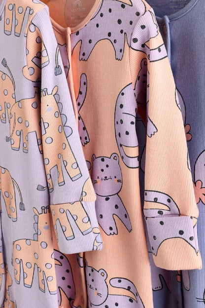 |BabyGirl| Lilás Roxo Bebê Brilhante Sem Pés Pijamas Pacote Com 3 (0 meses-3 anos)