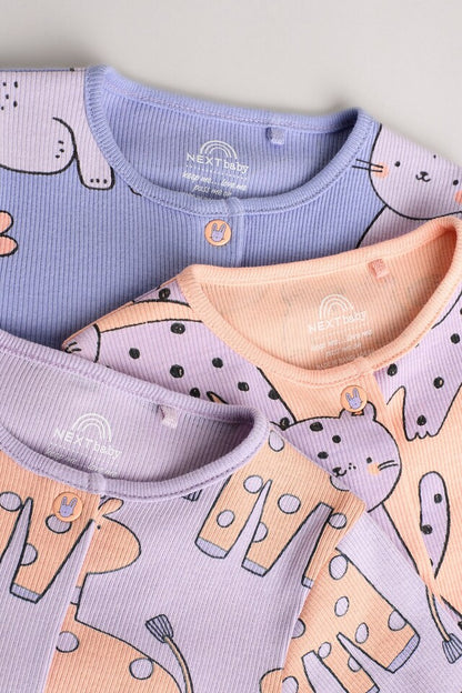 |BabyGirl| Lilás Roxo Bebê Brilhante Sem Pés Pijamas Pacote Com 3 (0 meses-3 anos)