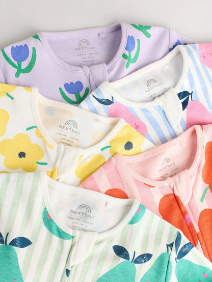 |BabyGirl| Conjunto De 5 Macacões Para Bebês 100% Algodão Com Zíper Multidirecional (0 meses a 2 anos)