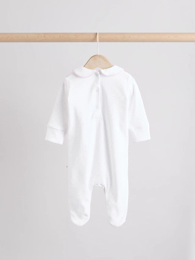 |BabyGirl| Conjunto De 3 Macacões De Dormir 100% Algodão Com Gola Branca Para Bebê