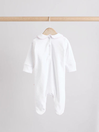 |BabyGirl| Conjunto De 3 Macacões De Dormir 100% Algodão Com Gola Branca Para Bebê