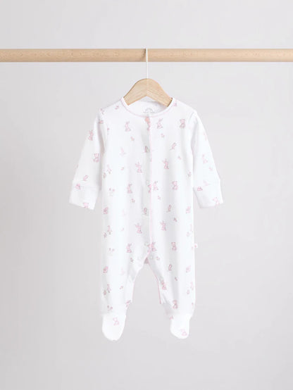 |BabyGirl| Conjunto De 3 Macacões De Dormir 100% Algodão Com Gola Branca Para Bebê