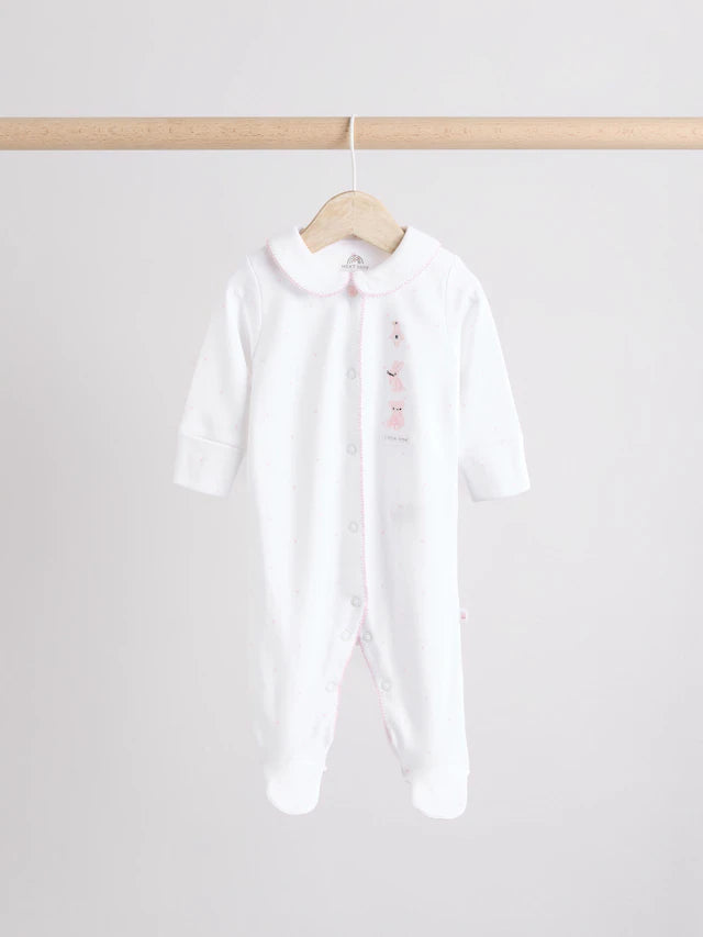 |BabyGirl| Conjunto De 3 Macacões De Dormir 100% Algodão Com Gola Branca Para Bebê