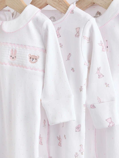 |BabyGirl| Conjunto De 3 Macacões De Dormir 100% Algodão Com Gola Branca Para Bebê