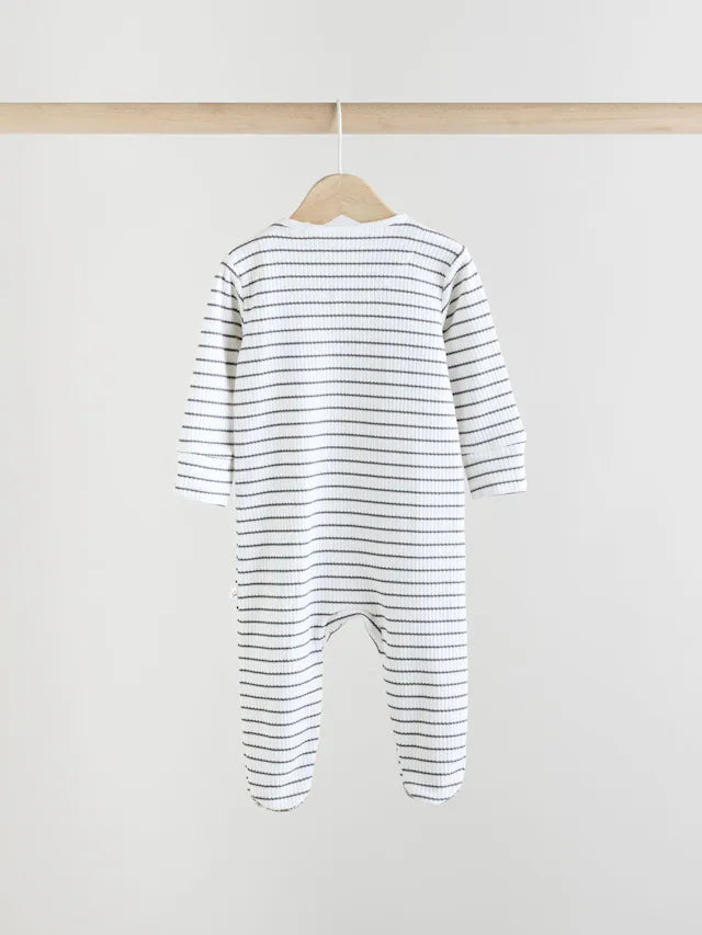 |BabyBoy| Macacão De Dormir Azul/Branco Para Bebê 100% Algodão, Pacote Com 3 Peças (0 meses a 2 anos)