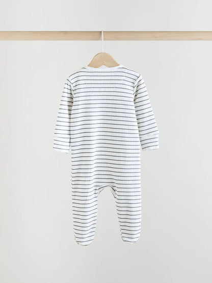 |BabyBoy| Macacão De Dormir Azul/Branco Para Bebê 100% Algodão, Pacote Com 3 Peças (0 meses a 2 anos)