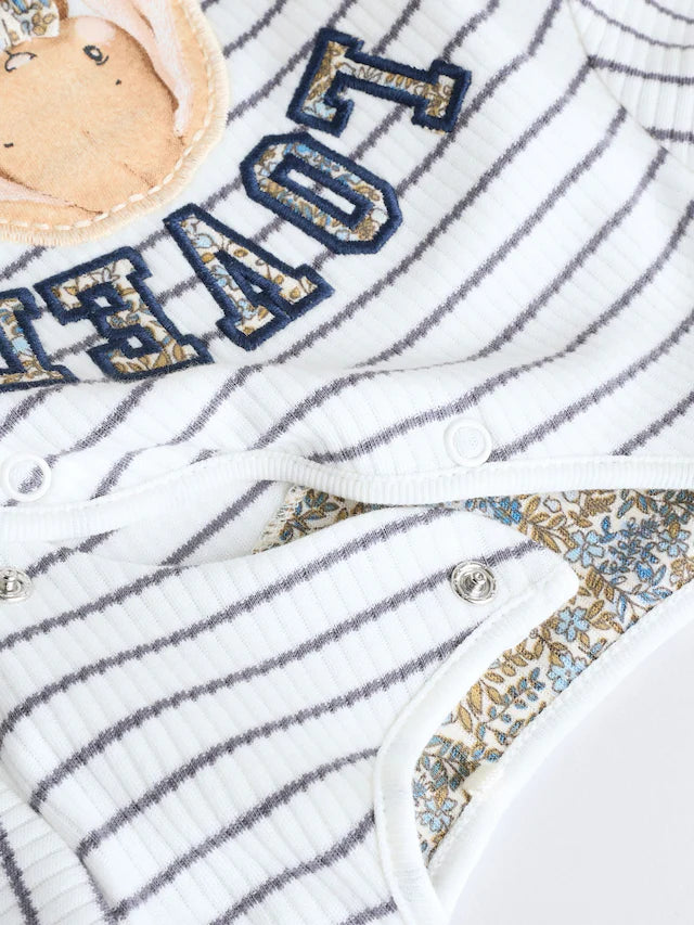 |BabyBoy| Macacão De Dormir Azul/Branco Para Bebê 100% Algodão, Pacote Com 3 Peças (0 meses a 2 anos)