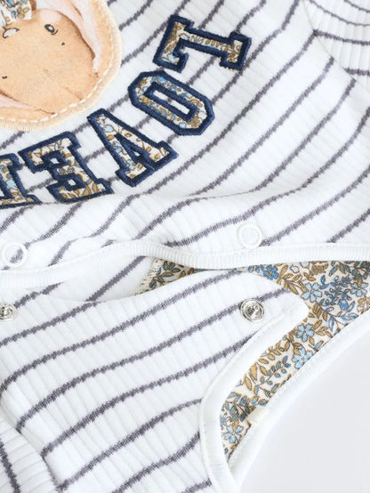 |BabyBoy| Macacão De Dormir Azul/Branco Para Bebê 100% Algodão, Pacote Com 3 Peças (0 meses a 2 anos)