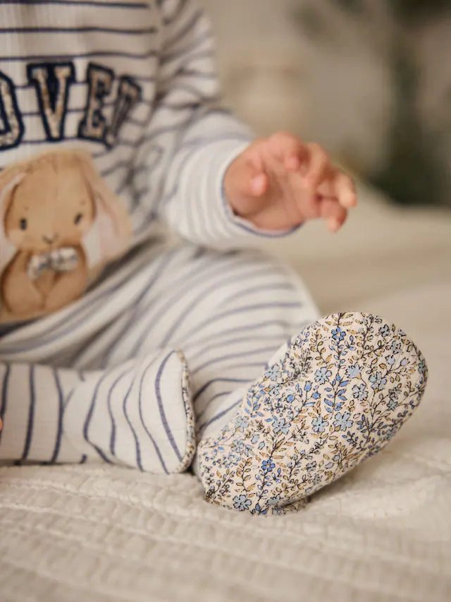 |BabyBoy| Macacão De Dormir Azul/Branco Para Bebê 100% Algodão, Pacote Com 3 Peças (0 meses a 2 anos)