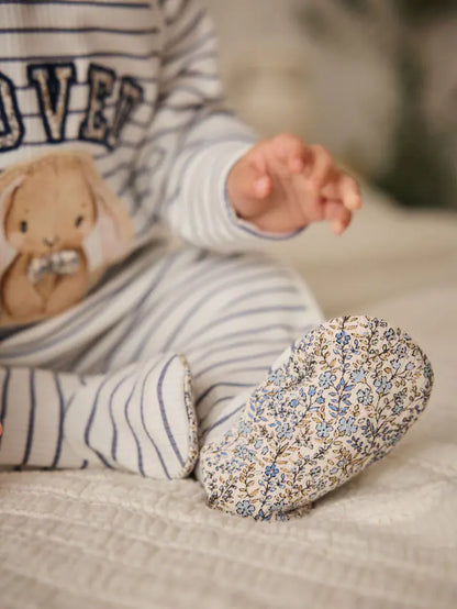 |BabyBoy| Macacão De Dormir Azul/Branco Para Bebê 100% Algodão, Pacote Com 3 Peças (0 meses a 2 anos)