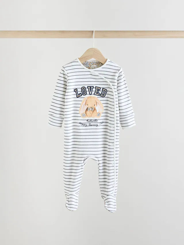 |BabyBoy| Macacão De Dormir Azul/Branco Para Bebê 100% Algodão, Pacote Com 3 Peças (0 meses a 2 anos)