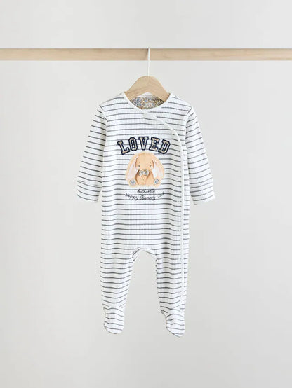 |BabyBoy| Macacão De Dormir Azul/Branco Para Bebê 100% Algodão, Pacote Com 3 Peças (0 meses a 2 anos)