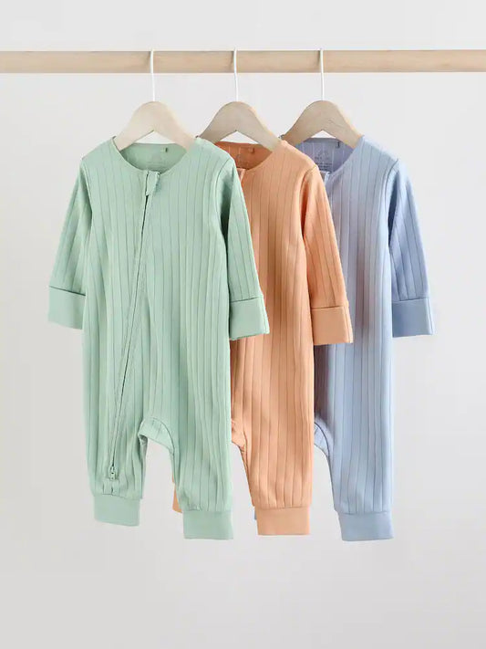 |BabyBoy| Macacão De Dormir Sem Pés Para Bebês Com Nervuras Verde/Laranja, Pacote Com 3 (0 meses a 3 anos)